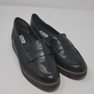 Dune London Womens Platform Penny Loafers Size 7 Black Leather Snake Skin Wedge